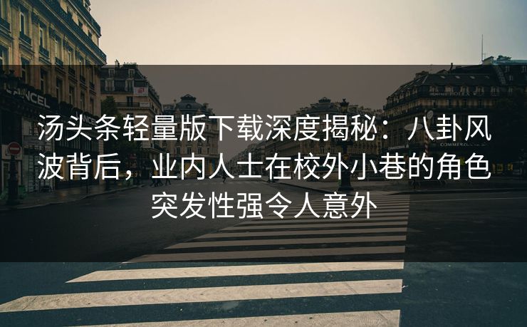 汤头条轻量版下载深度揭秘：八卦风波背后，业内人士在校外小巷的角色突发性强令人意外